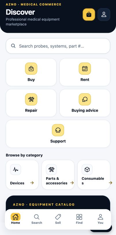 Discover screen in the AZNO app